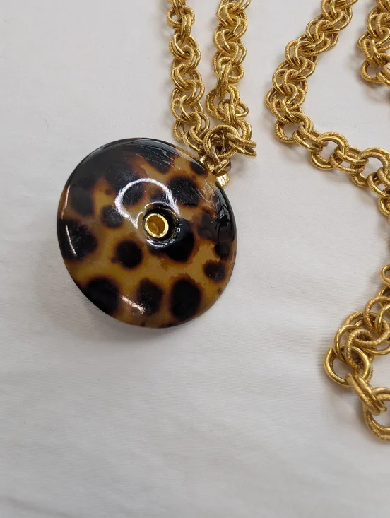 Vintage Gold Lion Medallion Necklace with Leopard-Pattern Disc - Picture 5 of 7